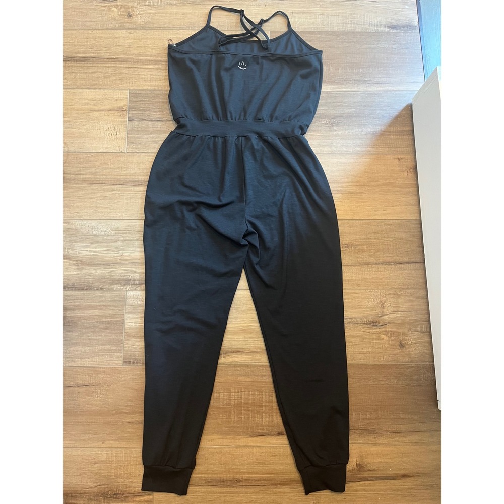Beyond Yoga Lounge Around Black Ribbed Adjustable Strap Jogger Jumpsuit Size M - Picture 12 of 13
